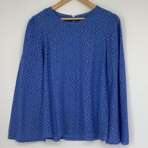 Banana Republic Blue Lace Fluted Sheer LS Top